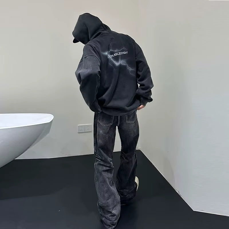 Men Flare Pants Denim Pant Floor Length Jeans Casual Regular Pockets Button Zipper High Waist Autumn Splice Straight Trousers