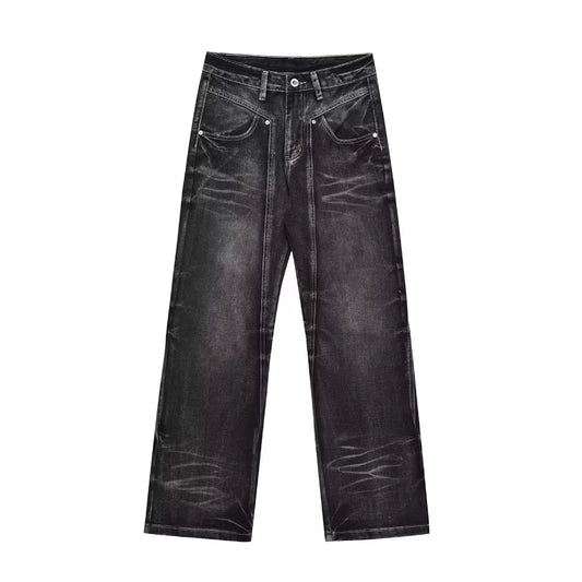 Men Flare Pants Denim Pant Floor Length Jeans Casual Regular Pockets Button Zipper High Waist Autumn Splice Straight Trousers